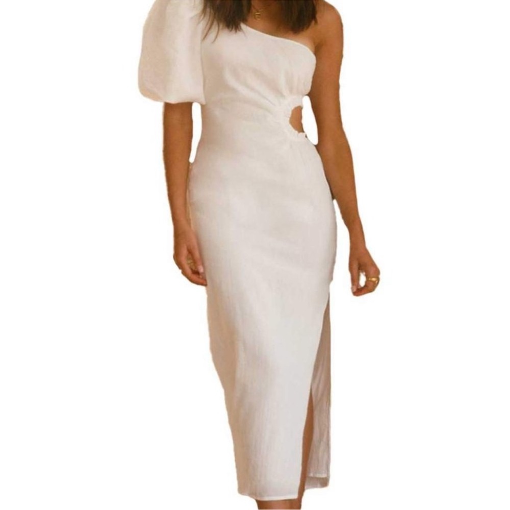 White Asymmetrical One-Shoulder Sheath Dress